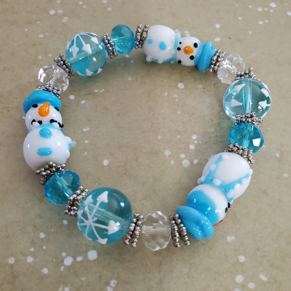 Snowman Lampwork Stretch Bracelet
